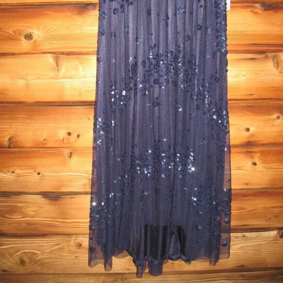 MAC DUGGAL 9192 Sequined High Neck Flutter Sleeve A Line Gown Blue 12 - Picture 10 of 15